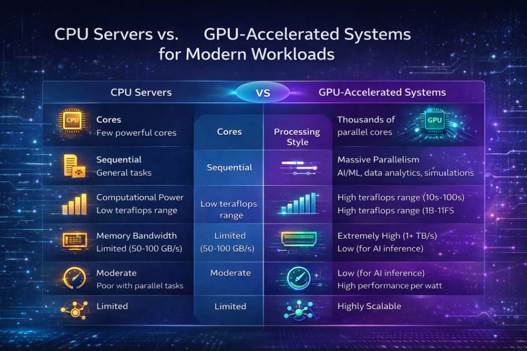 CPU Servers vs. GPU-Accelerated Systems for Modern Workloads